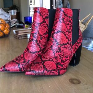 Qupid red snakeskin boots